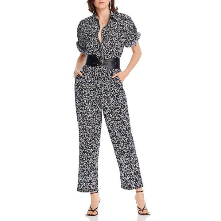 Lini Nwt Thea Printed Jumpsuit 100% Cotton One Piece Play Suit Navy & White New